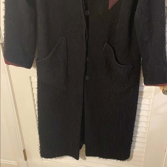 OOAK Canvasbacks Patchwork Wool Black/Red Teddy Hidden Buttons Vtg Coat - Picture 3 of 16